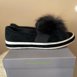 Sondra Roberts Black Sneakers with Fur Accent
